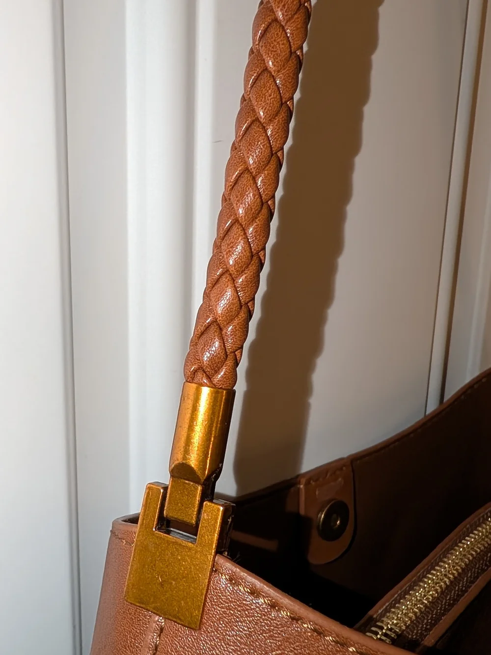 Shoulder Bag With Braided Strap And Bonus Pouch Caramel Brown NWOT